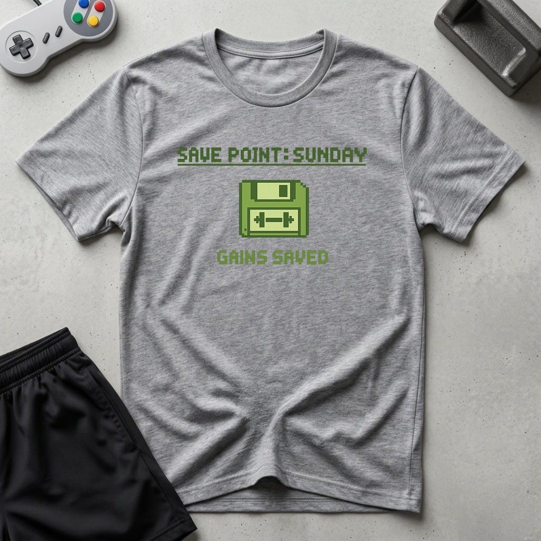 DreamMaker mockup — Save Point Sunday T-Shirt (sport-grey)