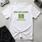 DreamMaker mockup — Save Point Sunday T-Shirt (white)
