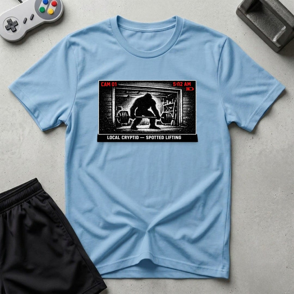 DreamMaker mockup — Security Footage Lifting T-Shirt (light-blue)