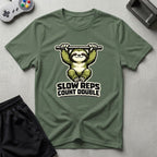 DreamMaker mockup — Slow Reps Count Double T-Shirt (military-green)