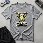 DreamMaker mockup — Slow Reps Count Double T-Shirt (sport-grey)