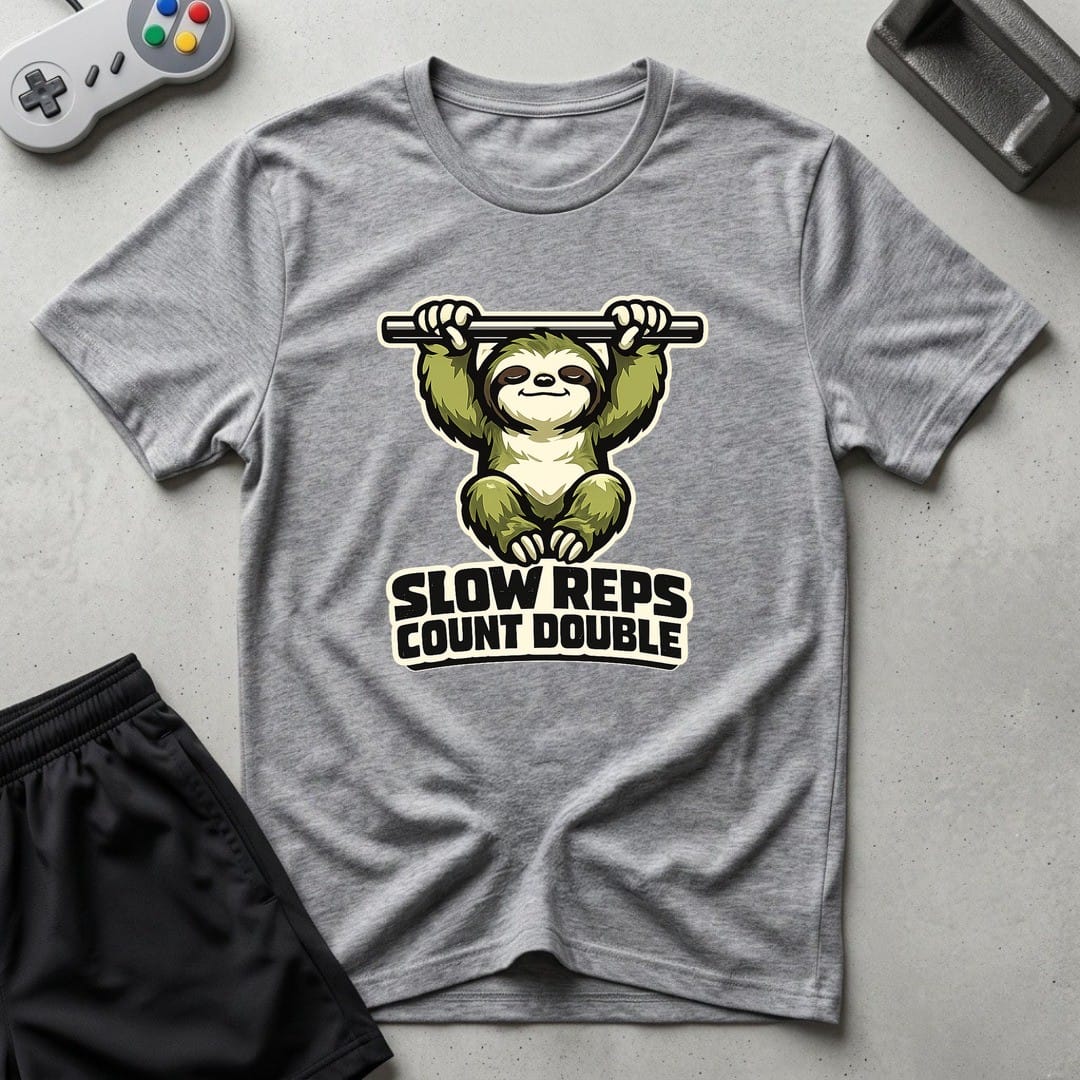 DreamMaker mockup — Slow Reps Count Double T-Shirt (sport-grey)