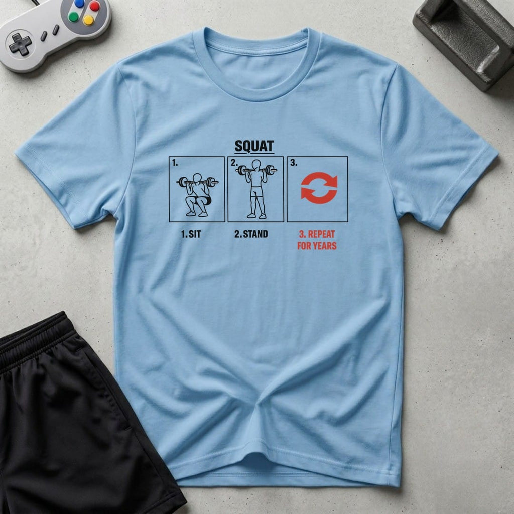 DreamMaker mockup — Squat Instructions T-Shirt (light-blue)