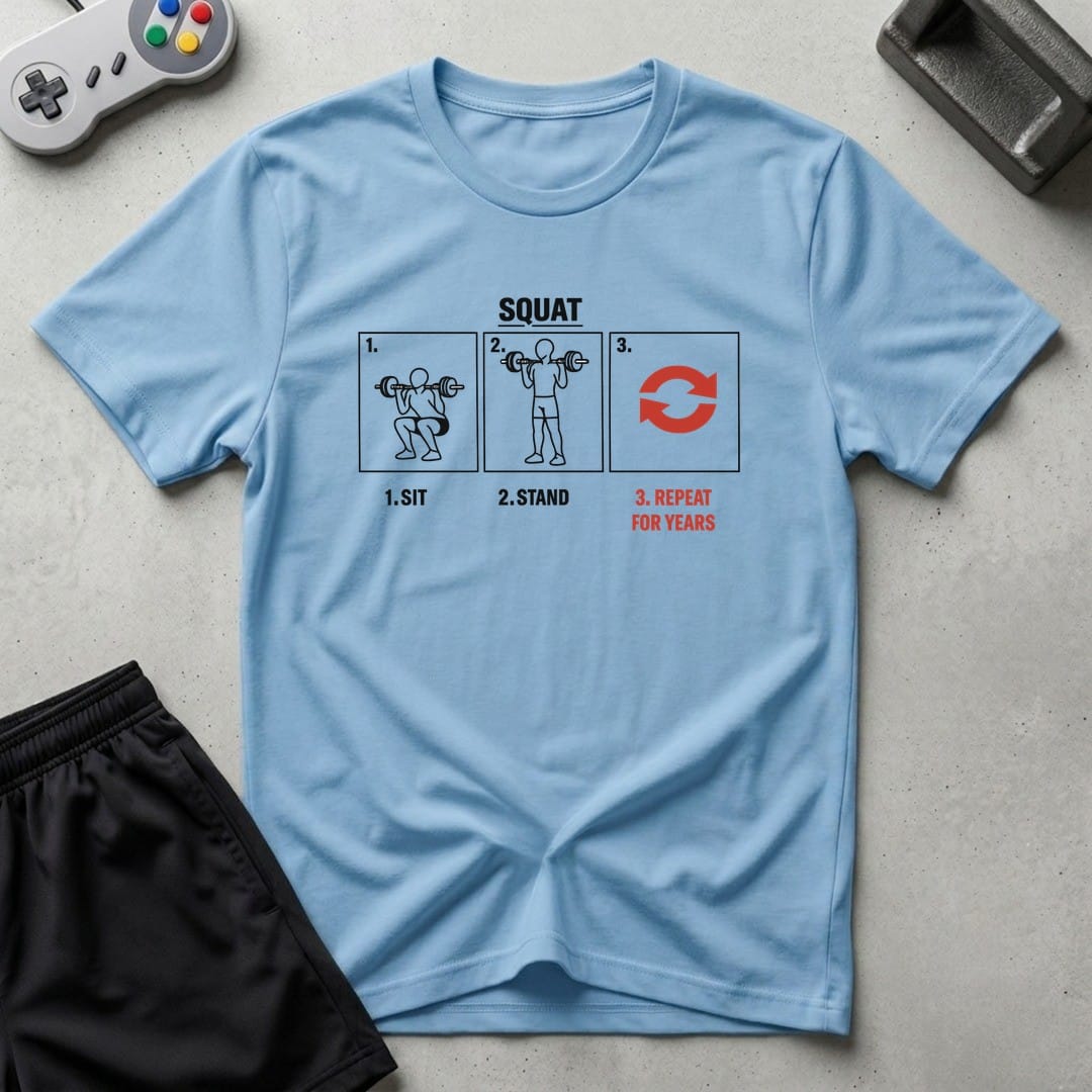 DreamMaker mockup — Squat Instructions T-Shirt (light-blue)