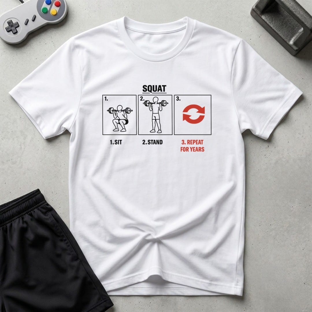DreamMaker mockup — Squat Instructions T-Shirt (white)