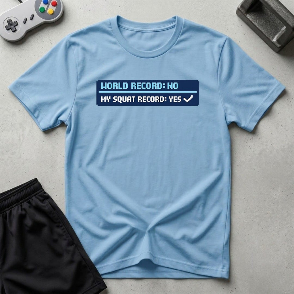 DreamMaker mockup — Squat Record T-Shirt (light-blue)