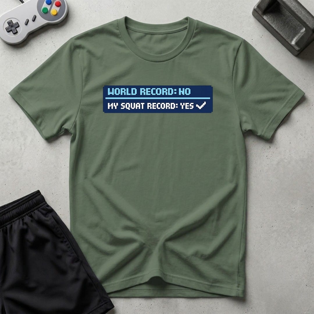 DreamMaker mockup — Squat Record T-Shirt (military-green)
