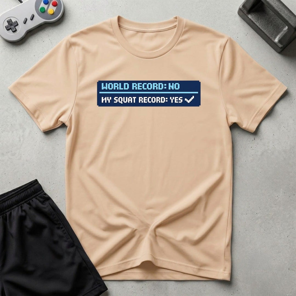 DreamMaker mockup — Squat Record T-Shirt (natural)