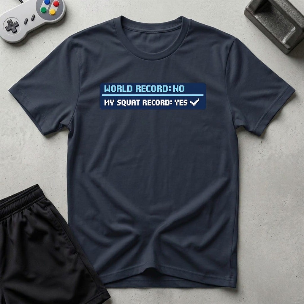 DreamMaker mockup — Squat Record T-Shirt (navy)