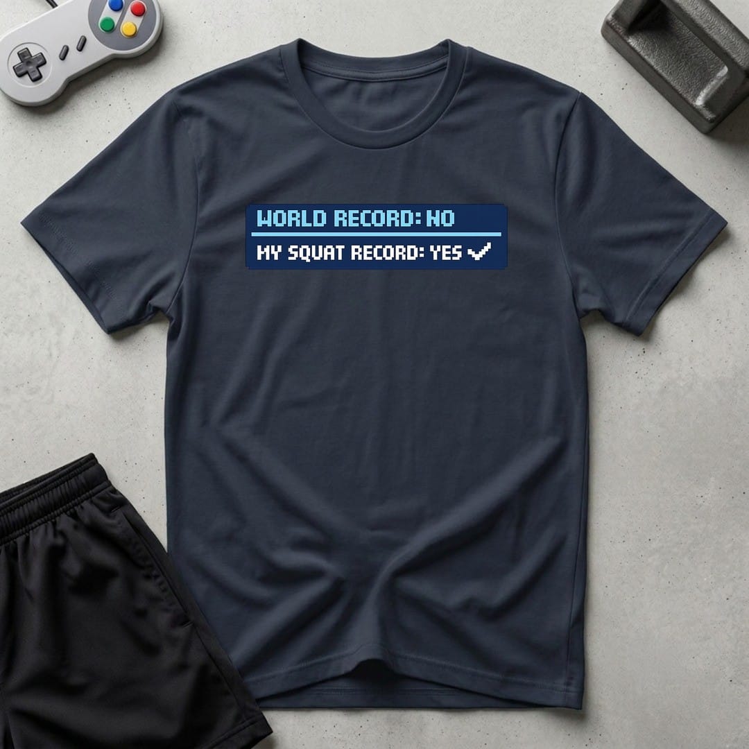 DreamMaker mockup — Squat Record T-Shirt (navy)