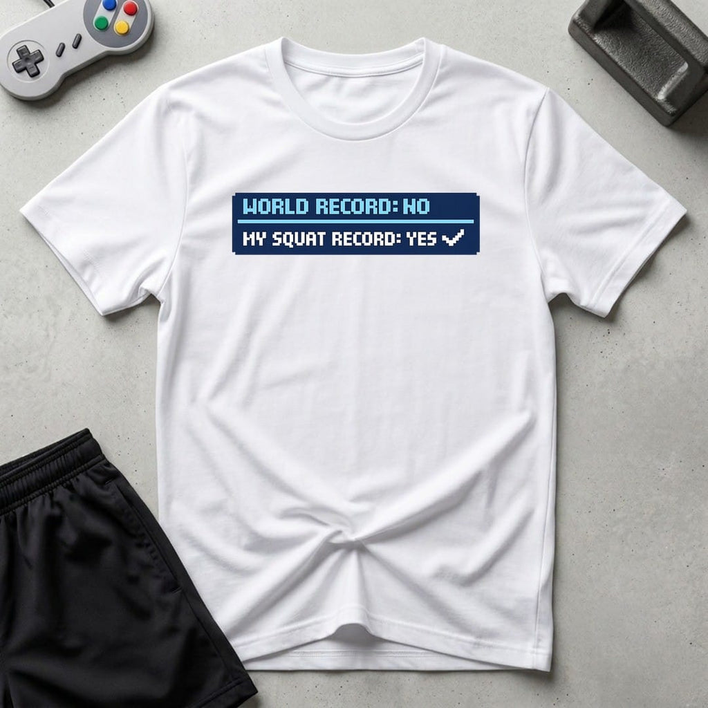 DreamMaker mockup — Squat Record T-Shirt (white)