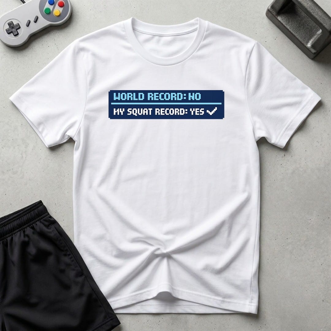 DreamMaker mockup — Squat Record T-Shirt (white)