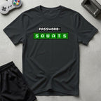DreamMaker mockup — Squats Password T-Shirt (black)