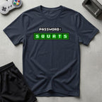 DreamMaker mockup — Squats Password T-Shirt (navy)