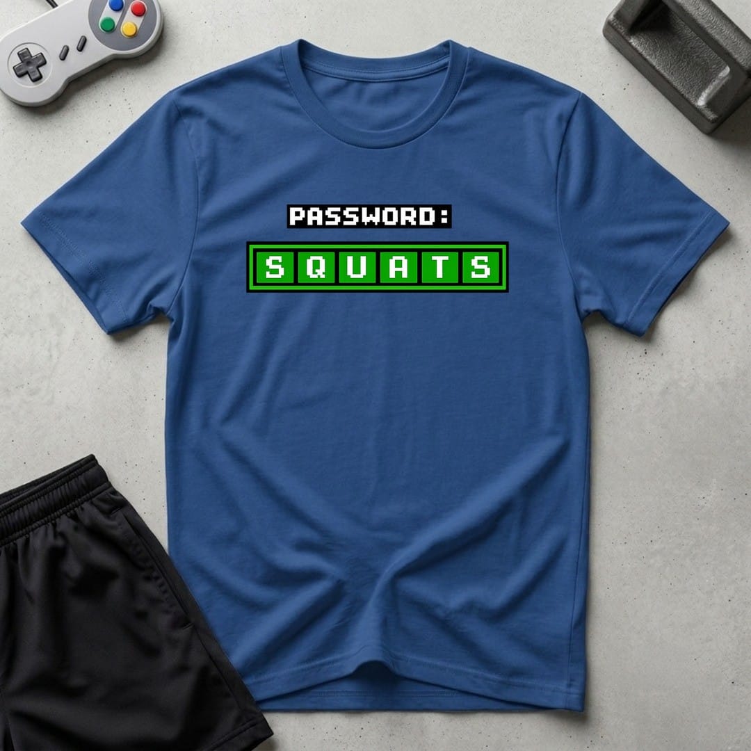 DreamMaker mockup — Squats Password T-Shirt (royal)