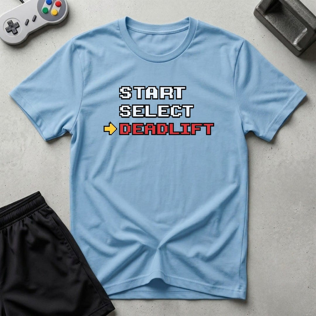 DreamMaker mockup — Start Select Deadlift T-Shirt (light-blue)