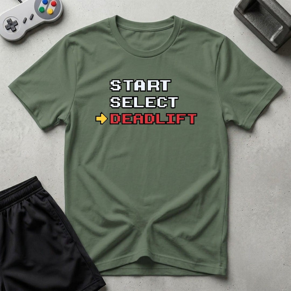 DreamMaker mockup — Start Select Deadlift T-Shirt (military-green)