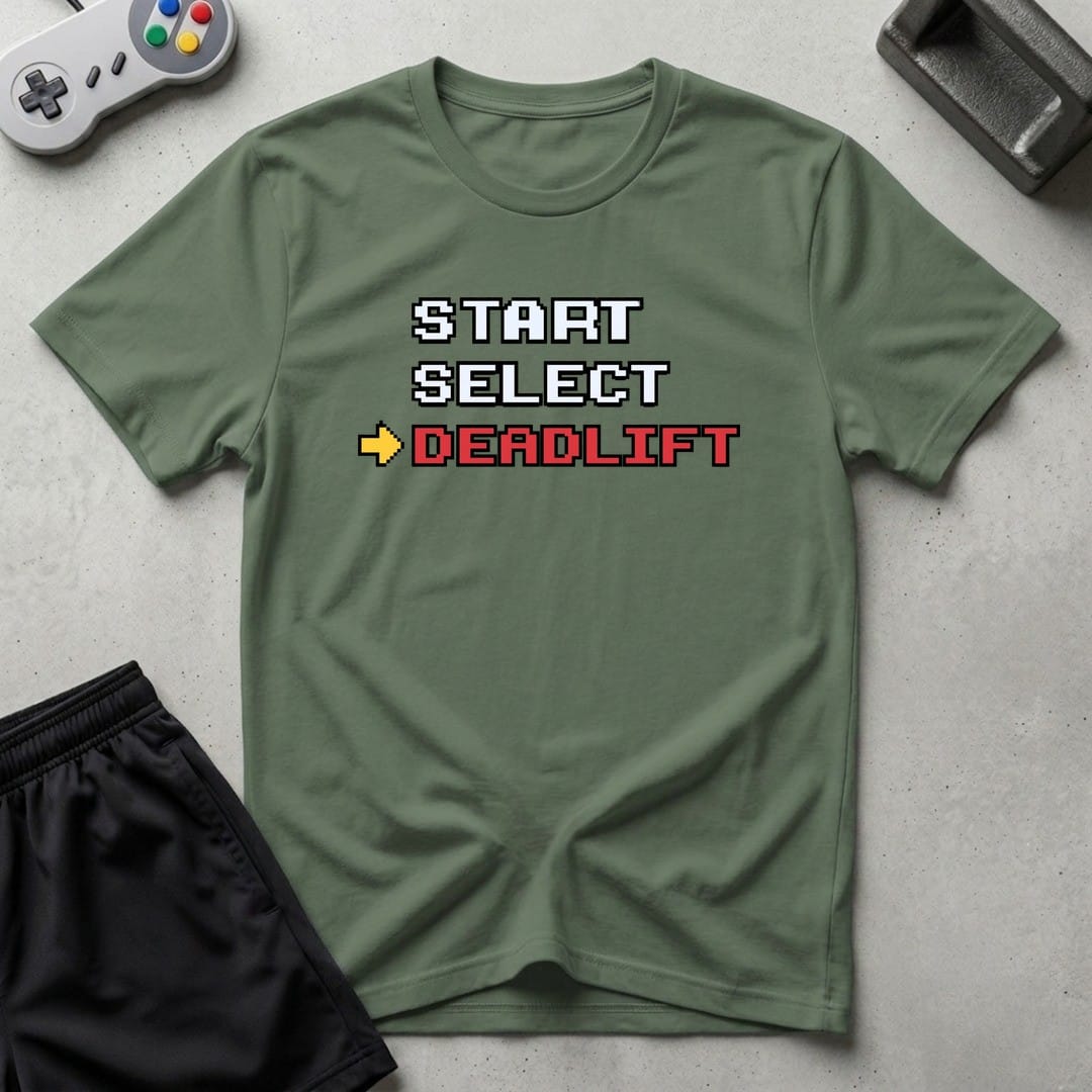 DreamMaker mockup — Start Select Deadlift T-Shirt (military-green)