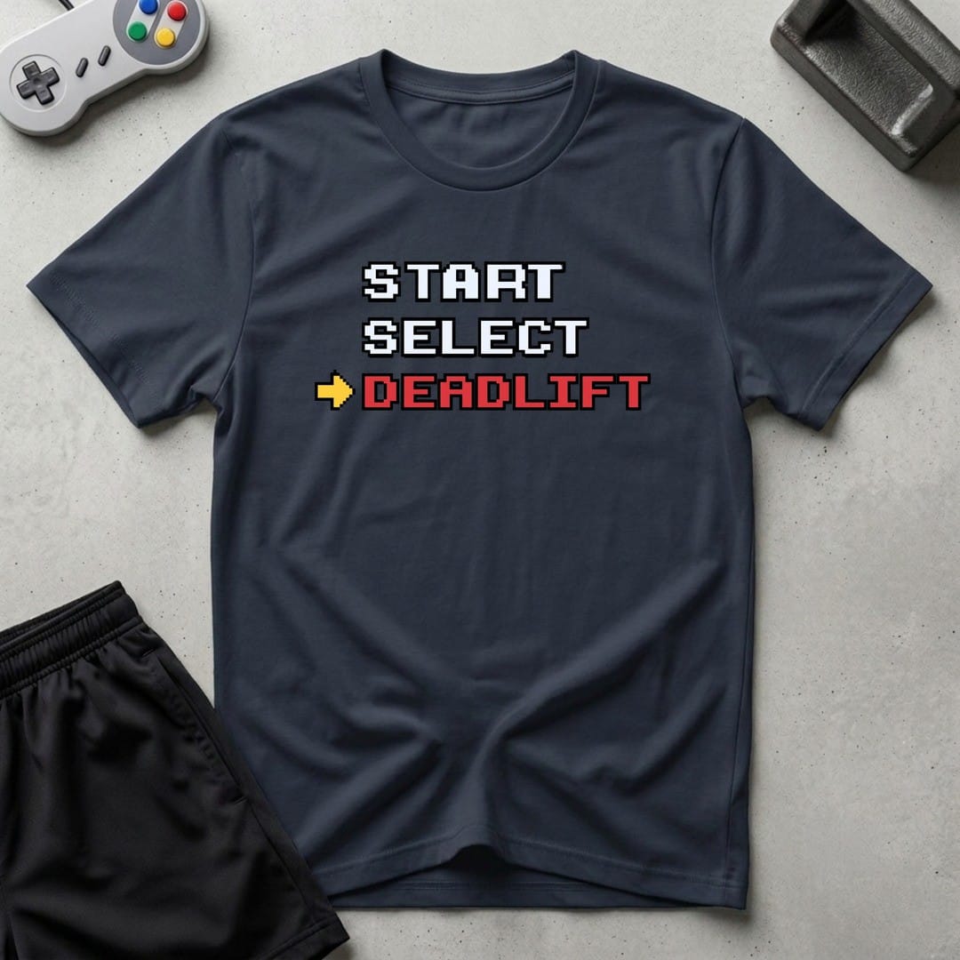 DreamMaker mockup — Start Select Deadlift T-Shirt (navy)