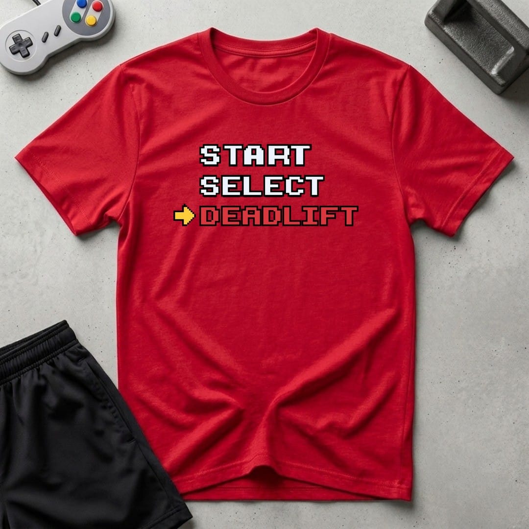 DreamMaker mockup — Start Select Deadlift T-Shirt (red)
