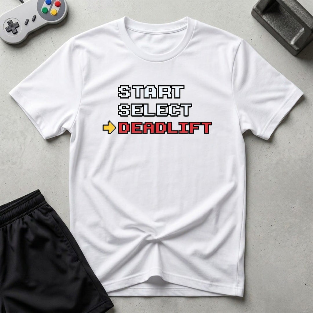 DreamMaker mockup — Start Select Deadlift T-Shirt (white)