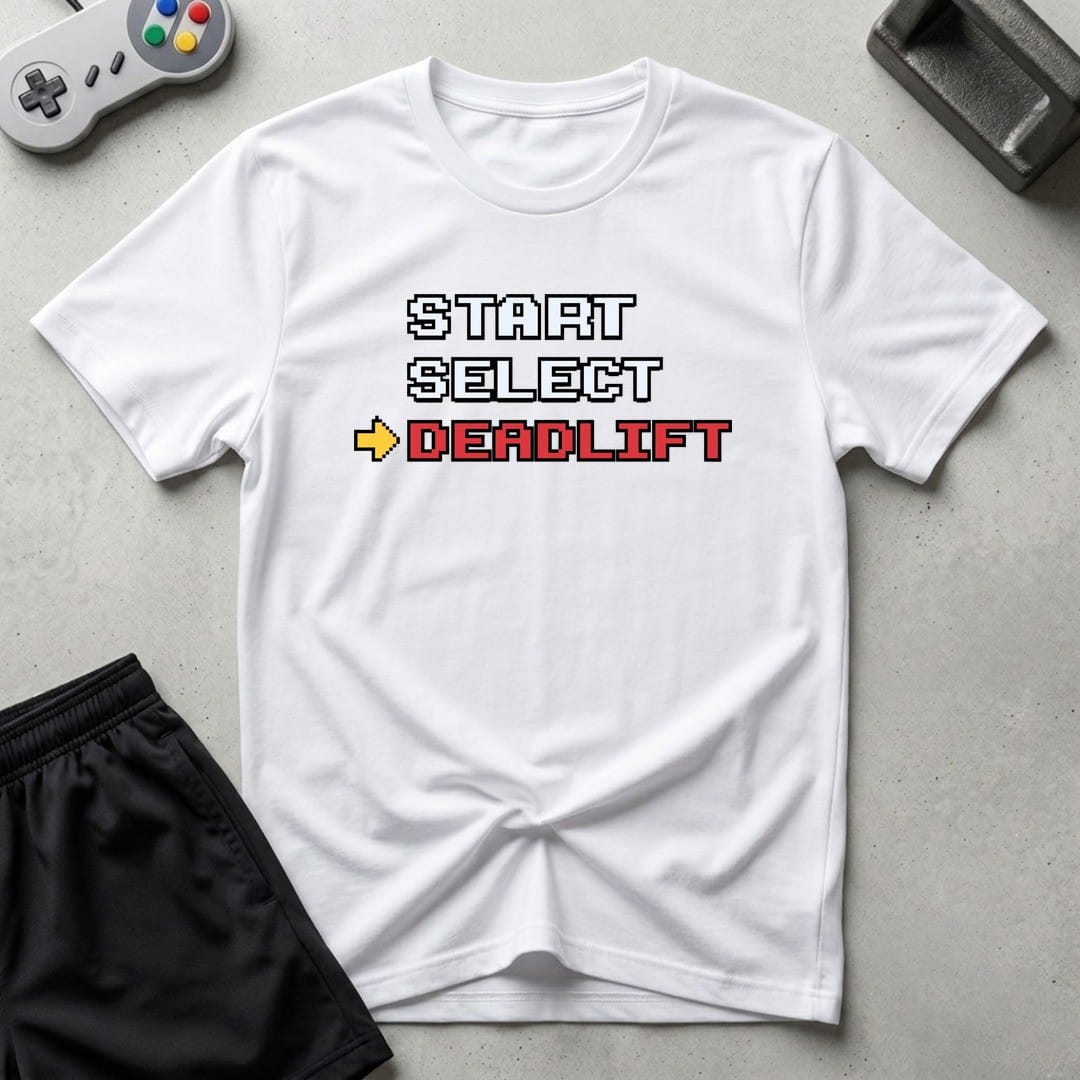 DreamMaker mockup — Start Select Deadlift T-Shirt (white)