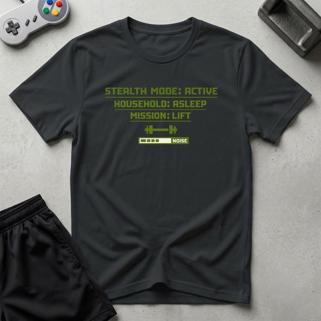 DreamMaker mockup — Stealth Mode Active T-Shirt (black)