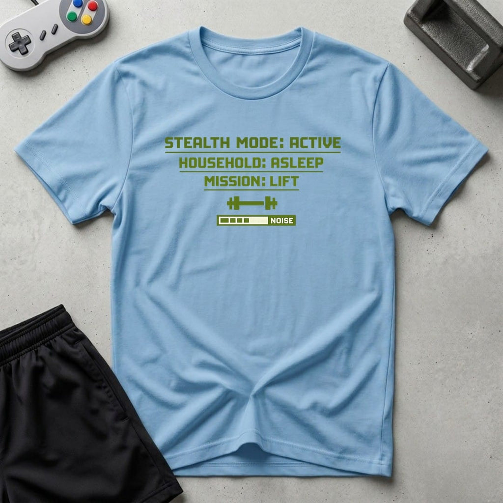 DreamMaker mockup — Stealth Mode Active T-Shirt (light-blue)