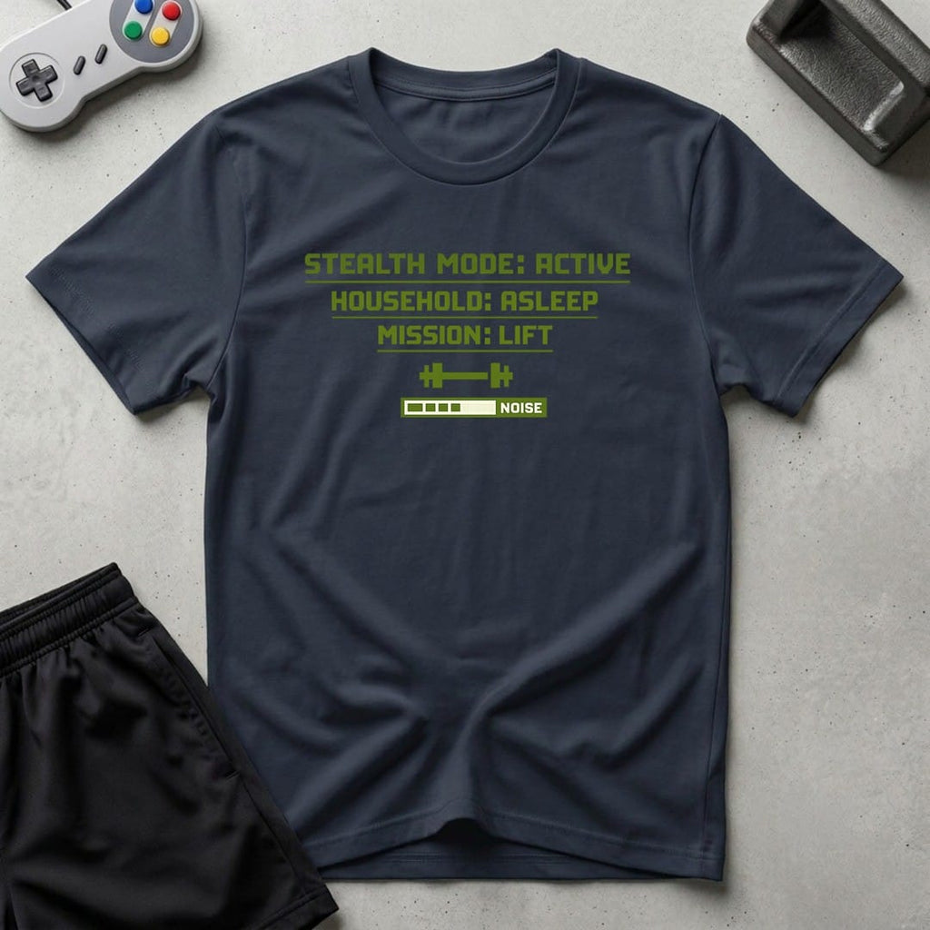DreamMaker mockup — Stealth Mode Active T-Shirt (navy)