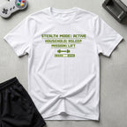 DreamMaker mockup — Stealth Mode Active T-Shirt (white)