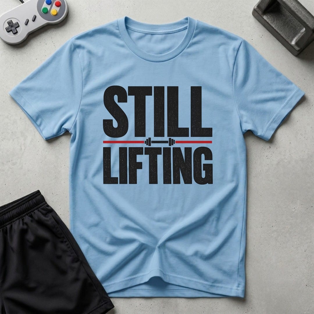 DreamMaker mockup — Still Lifting T-Shirt (light-blue)
