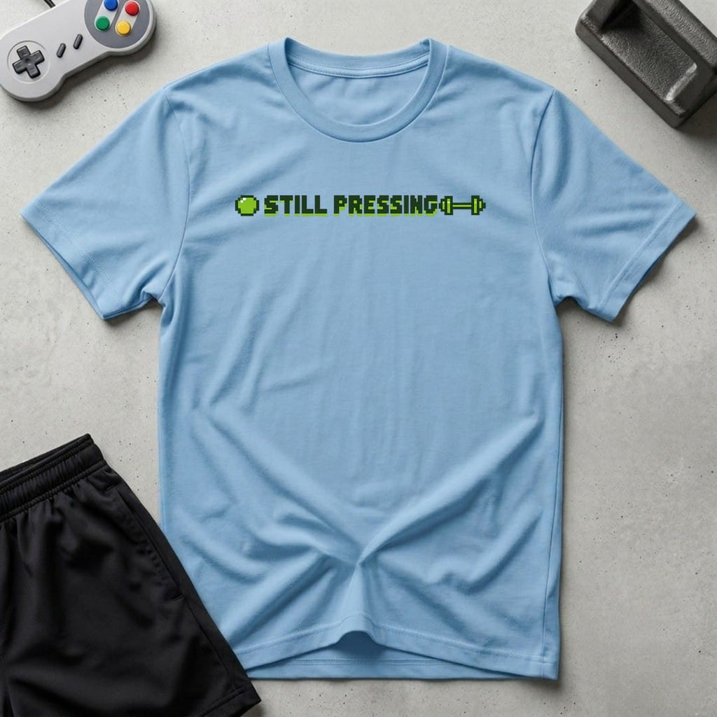 DreamMaker mockup — Still Pressing T-Shirt (light-blue)