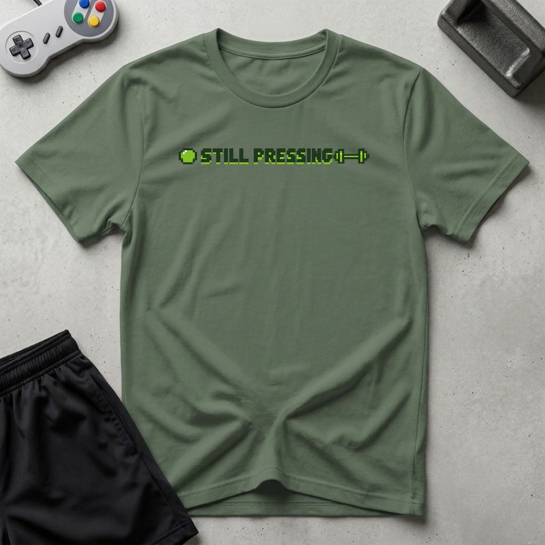DreamMaker mockup — Still Pressing T-Shirt (military-green)