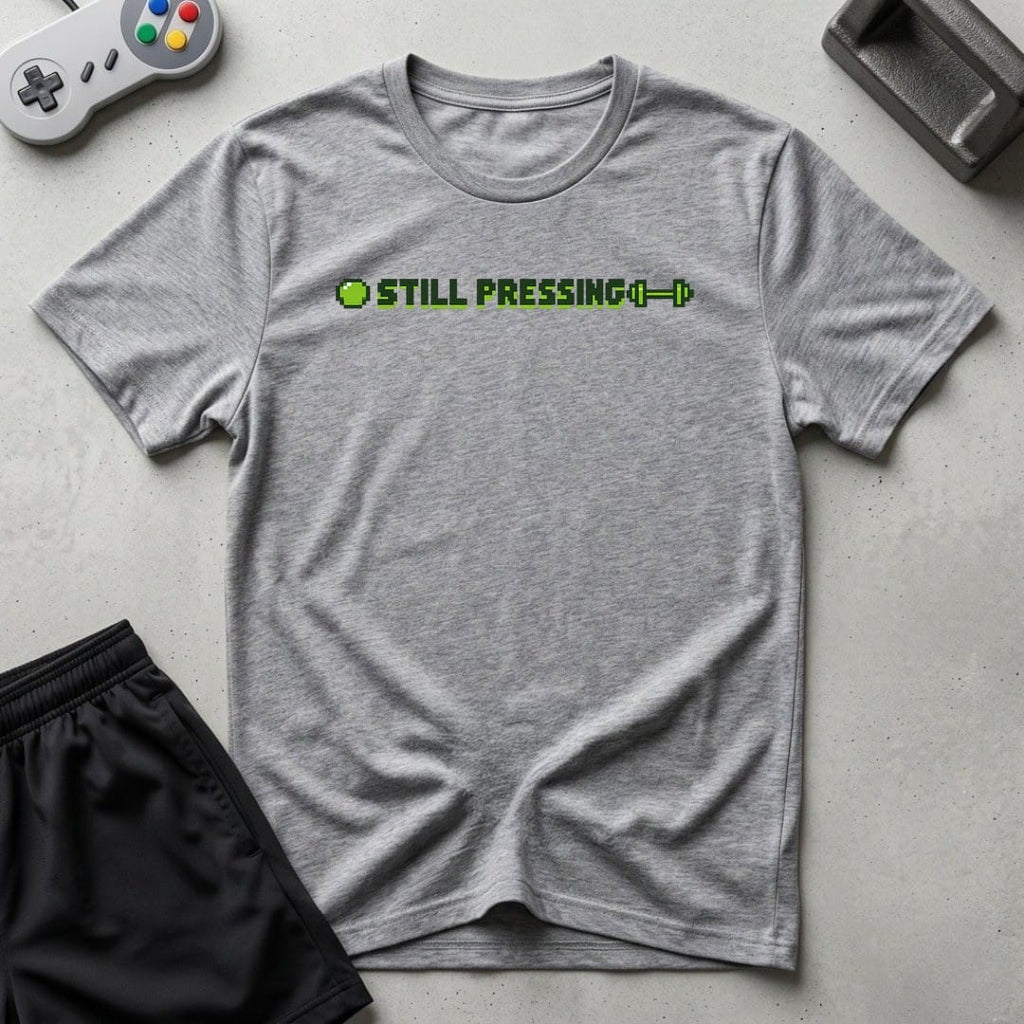 DreamMaker mockup — Still Pressing T-Shirt (sport-grey)