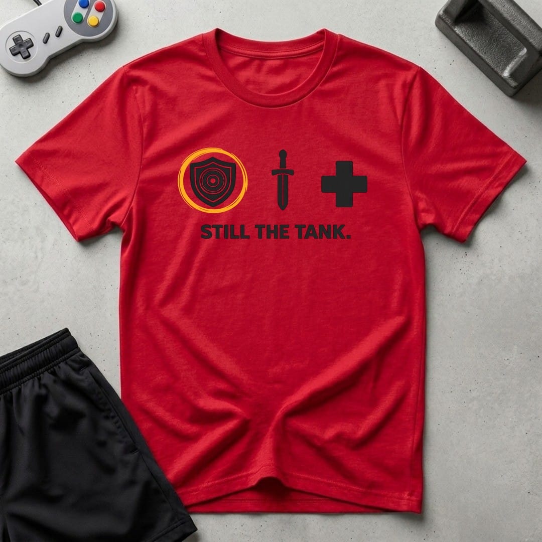 DreamMaker mockup — Still The Tank T-Shirt (red)