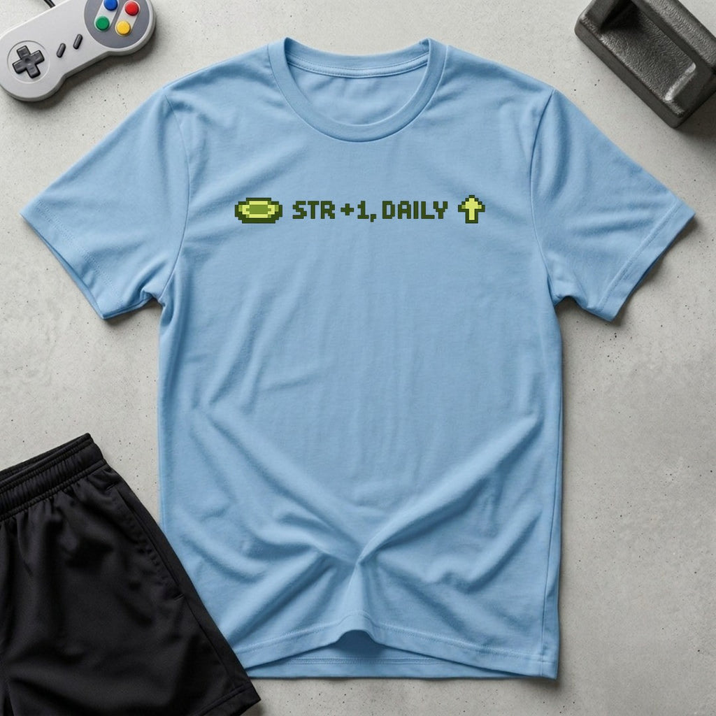 DreamMaker mockup — Str +1 T-Shirt (light-blue)