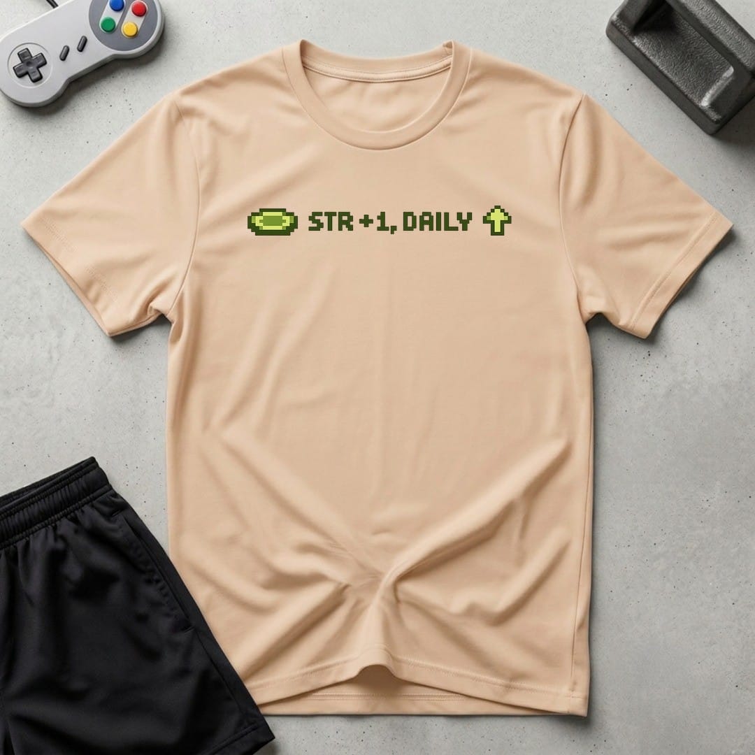 DreamMaker mockup — Str +1 T-Shirt (natural)