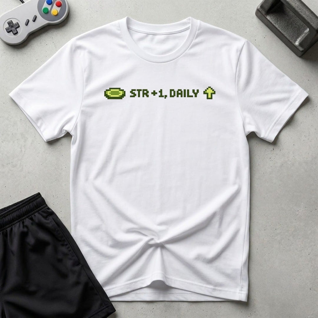 DreamMaker mockup — Str +1 T-Shirt (white)