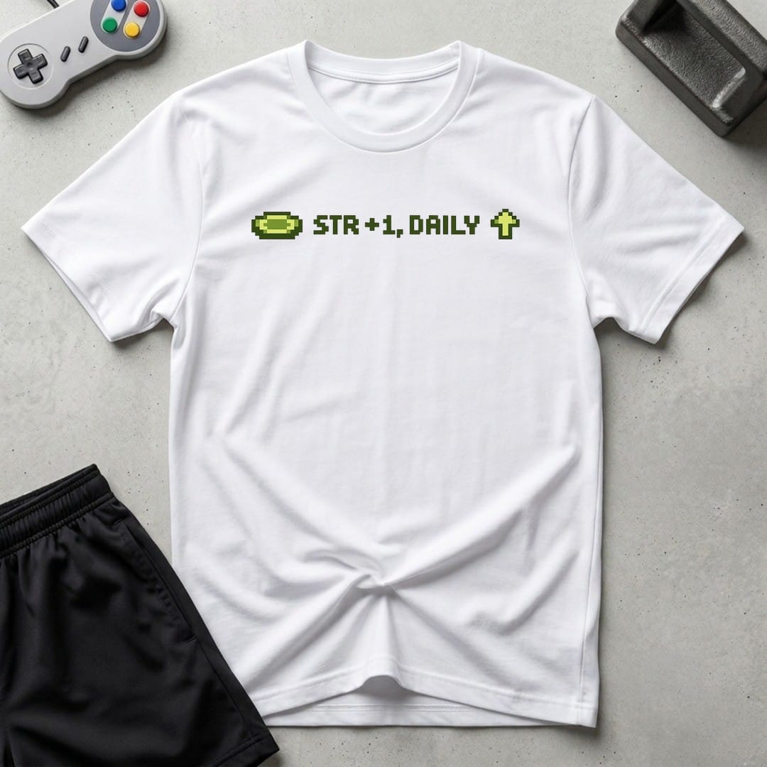 DreamMaker mockup — Str +1 T-Shirt (white)