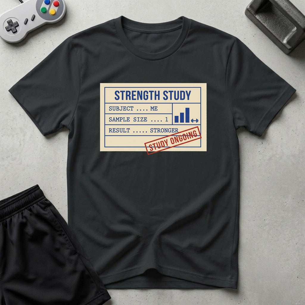 DreamMaker mockup — Strength Study T-Shirt (black)