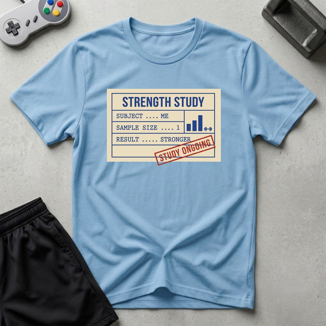 DreamMaker mockup — Strength Study T-Shirt (light-blue)
