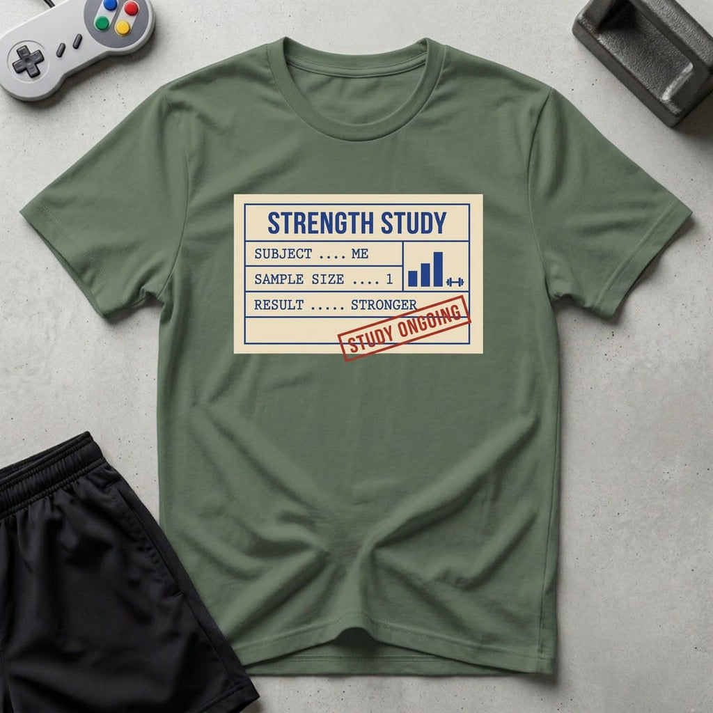 DreamMaker mockup — Strength Study T-Shirt (military-green)