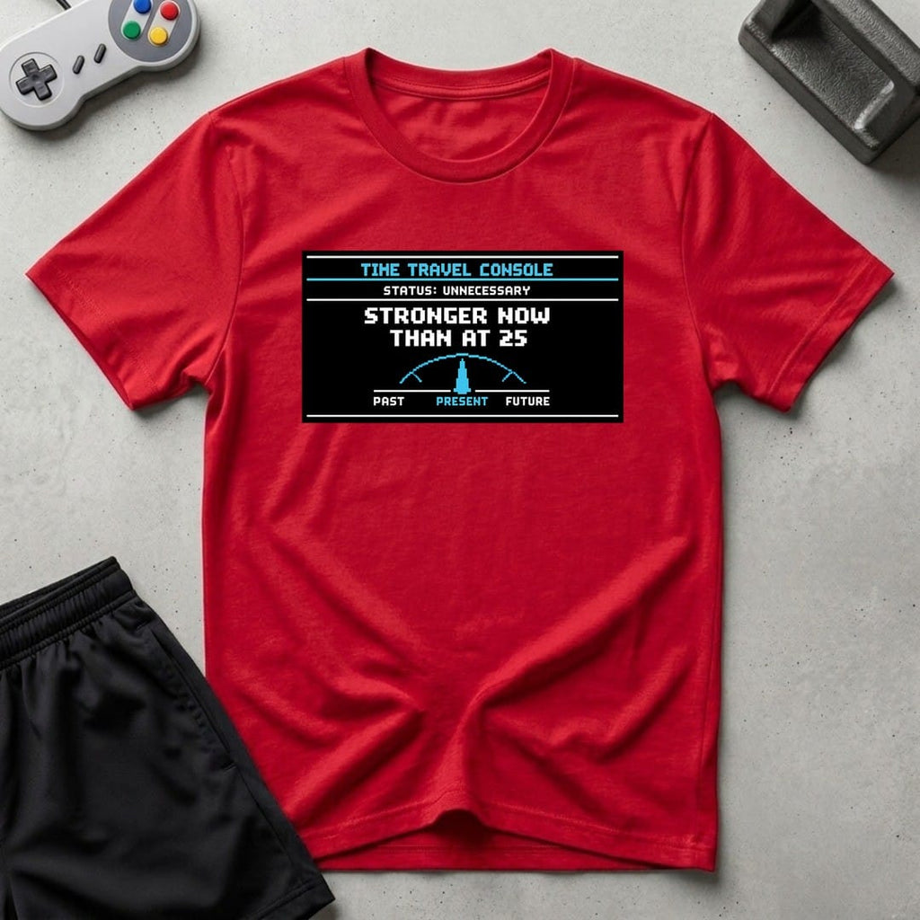 DreamMaker mockup — Stronger Than 25 T-Shirt (red)