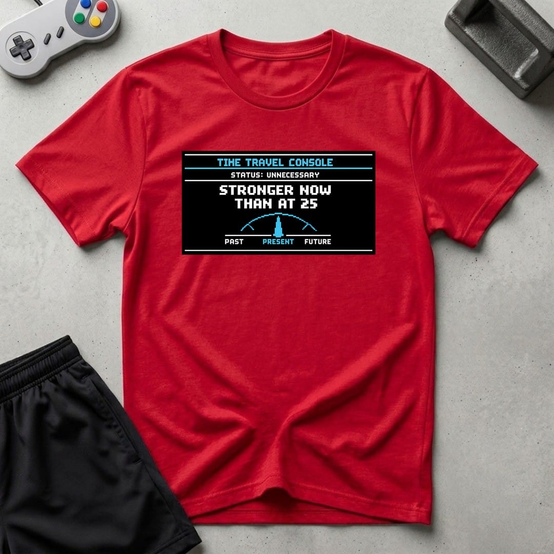 DreamMaker mockup — Stronger Than 25 T-Shirt (red)
