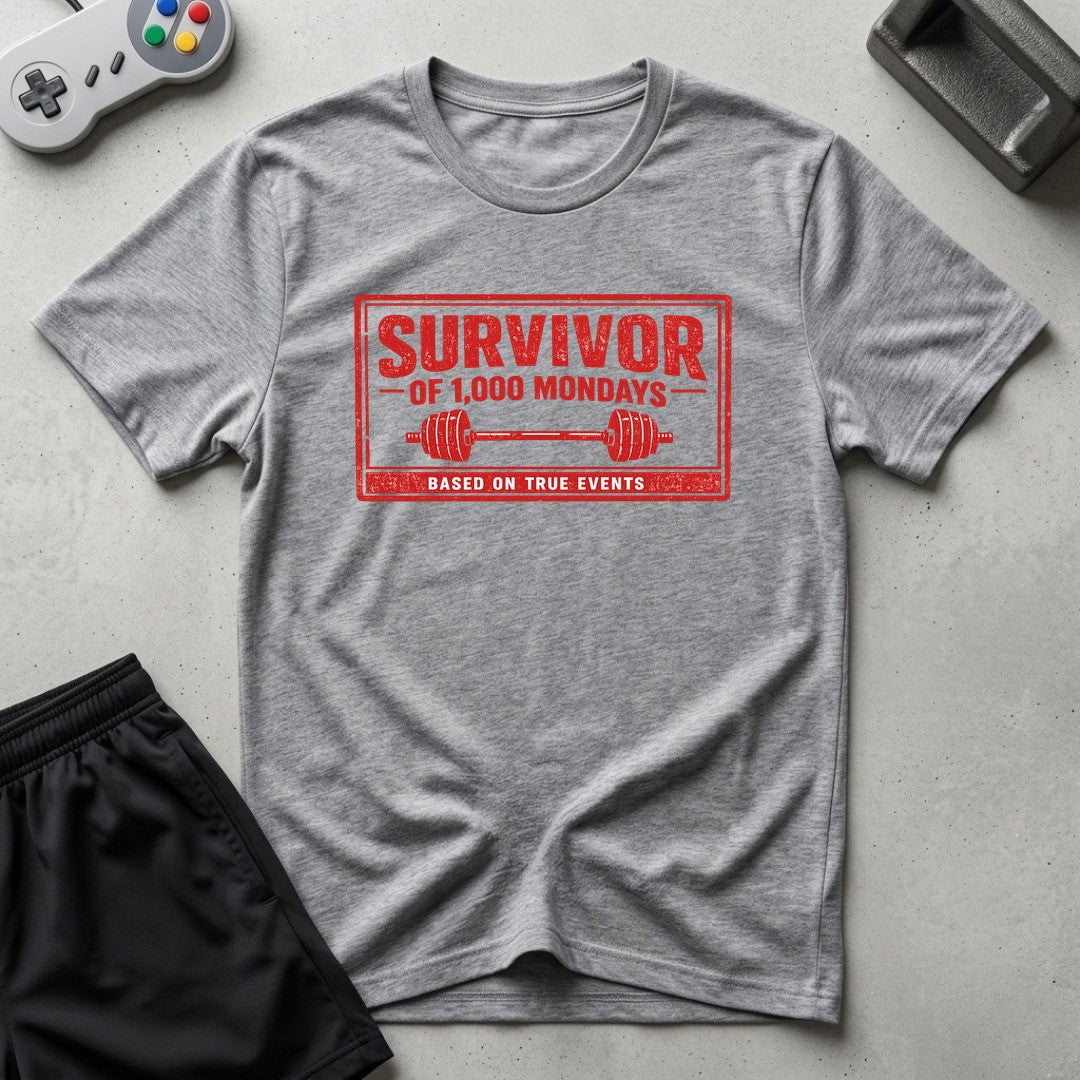 DreamMaker mockup — Survivor 1000 Mondays T-Shirt (sport-grey)