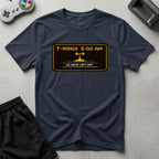 DreamMaker mockup — T Minus 5 AM T-Shirt (navy)
