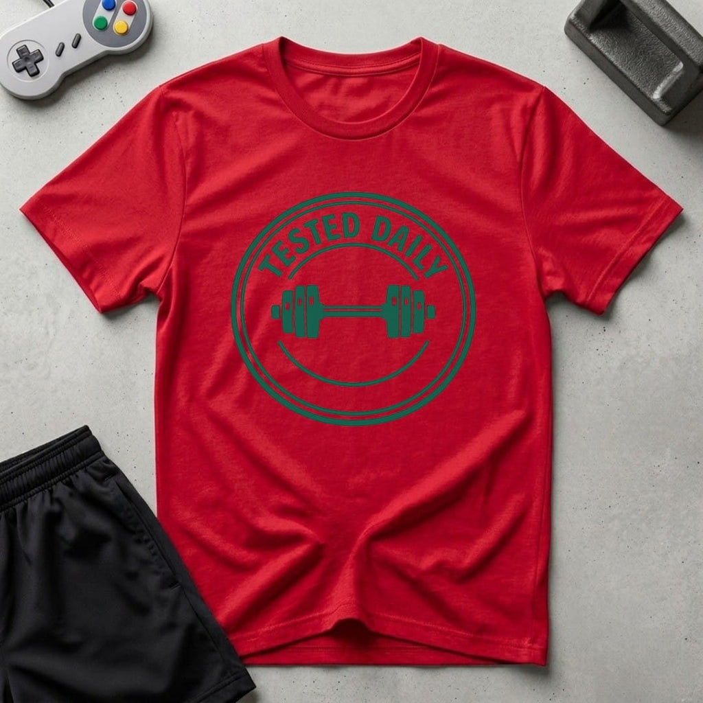 DreamMaker mockup — Tested Daily T-Shirt (red)