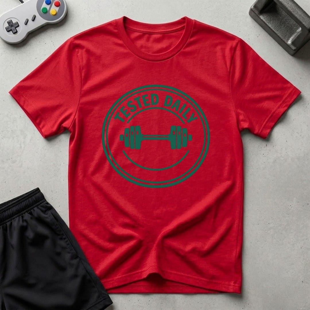 DreamMaker mockup — Tested Daily T-Shirt (red)