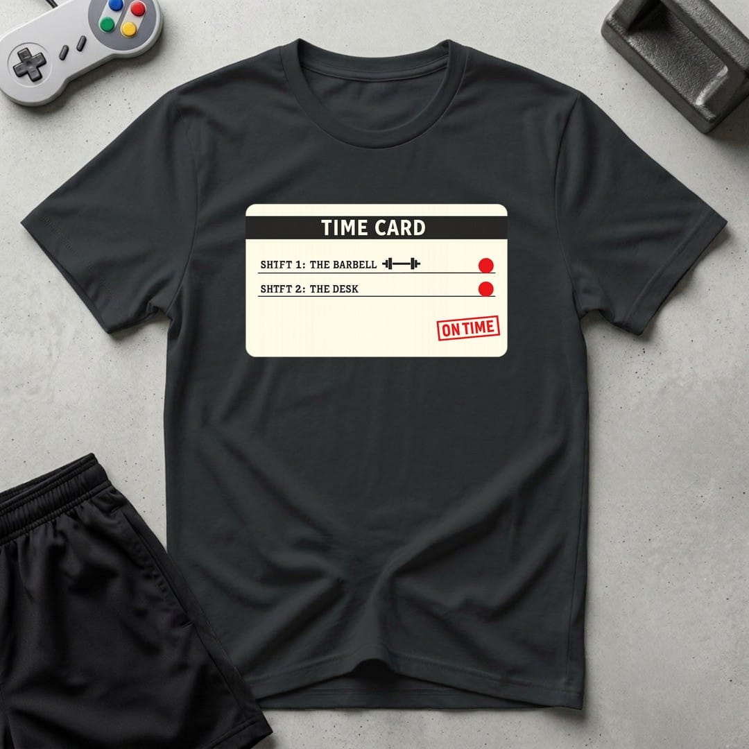 DreamMaker mockup — Time Card T-Shirt (black)