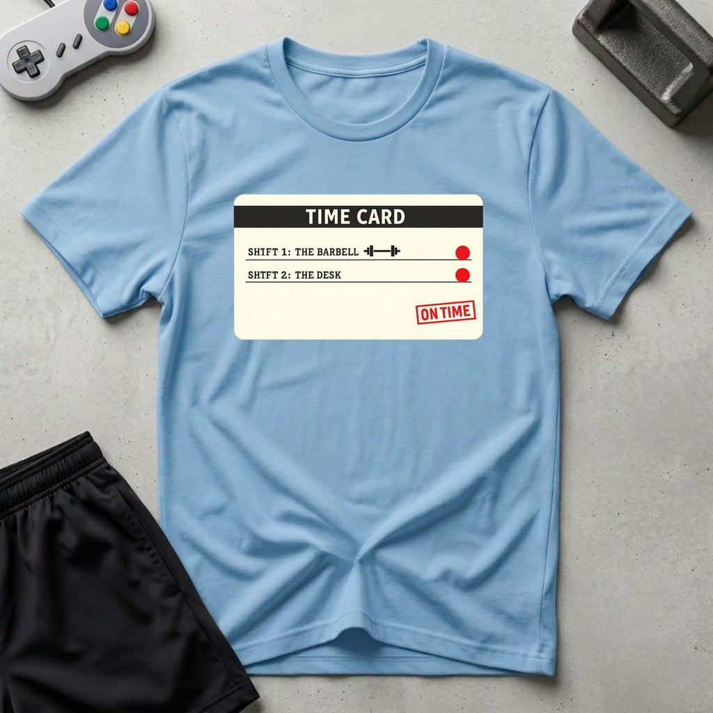 DreamMaker mockup — Time Card T-Shirt (light-blue)